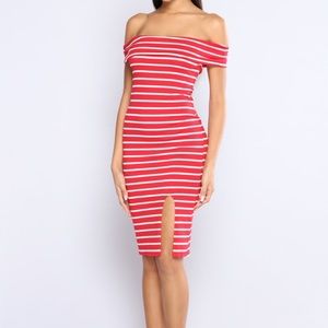 Strapless red and white dress